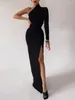 Vestidos casuais há muito tempo elegante para mulheres verão um ombro maxi bodycon sexy feita preta fomal festas noturnas 2024