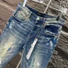 lila varumärkesjeans 2024 Nya designer jeans för kvinnor och män trendiga modebyxor hiphop män jeans orolig rippad cyklist smal fit motorcykel denim för män