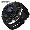 손목 시계 Sanda Military Waterproof Men 's Watches Sport Led 전자 석영 손목 시계 2 타임 스톱워치 알람 디지털 시계 reloj hombre