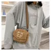 Bag Digerui Kvinnor Canvas Zipper Preppy Style Student Tote Shoulder Messenger Corduroy Satchel Travel Purse Söt