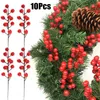 Decorative Flowers Artificial Christmas Red Berries Stems Xmas Tree Ornament Berry Branch Decoration DIY Festival Crafts Home Gift Box