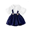 Set di abbigliamento 2024 marca bambine set estivo set estivo in perno camicie camicie abiti eleganti bambini di compleanno 2 peps vestito abito