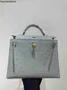 Borsa per la borsetta della borsetta di cagnulla sacca in pelle di struzzo 25 piccole piccola griglie in pelle chiusura alla moda e versatile in pelle versatile grigio di fascia alta bluewfvi