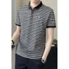 Oficjalny wizerunek 2023 Summer New Pearl Bawełniana koszula polo w paski dla mężczyzn Slim Fit Trend Modna letnia koszulka męska