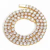 Spring Buckle Tennis Chain Zircon Necklace Single Row Full Diamond Mens Hip Hop Jewelry
