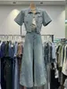 Dwuczęściowe spodnie damskie GKYOCQ 2024 Summer Korean Fashion Sets Sets Dżins Kurtka z krótkim rękawem Kobieta