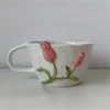 Mugs Elegant Ceramic Tulip Cup Creative Embossed Craft Mug Fashionable And Exquisite Coffee Milk Household Drink Ware