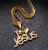 Bling cubic zirconia jesus pendentif collier pour hommes glacés des lettres plaquées dorées