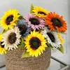 Fleurs décoratives Sunflower Branche de fleurs artificielles avec feuille à la maison ACCESSORIES DE TABLE ACCESSORIES DE MARIAGE FLORA