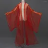 Portez de la scène chinoise Hanfu Couleur solide en tulle Cardigan à manches large manteau classique Costume de danse folklorique Performance Po Vêtements