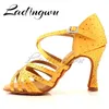 Buty taneczne żółte satynowe brązowe dysze damskie Łacińska impreza balowa kwadratowy miękki bottm pięta 5-10 cm