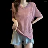 Dames truien zomer elegante gebreide trui t-shirt dames 2024 mode stijlvol chic dames tees tops tops korte mouw o-neck Korean Knitwear