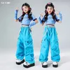 Hip Hop Kids Crop Top Street Dance Blue Cargo Pants Girls Streetwear Lovely Outfits Child Jazz Cheerleader Costumes Clothes Sets 240418