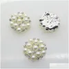 Rhinestones 50Pcs 22Mm Round Pearl Button Decoration Diy Buckles Accessory Sier Golden306O Drop Delivery Jewelry Loose Beads Ot9Hw