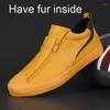 Casual Shoes Winter Warm Men Leather Fashion Double Zipper High Tops Flat Slip On Plush Male Sneakers Loafers Tenis Masculino