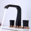 Bathroom Sink Faucets Matte Black Bathtub Faucet Set Swivel Three Pcs Two Handles Basin Solid Brass Retro Mixer Tap