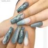 Falska naglar 24st Artifical Nails With Lim False Nail Tips with Marble Grain Design Glitter Löstagbar Press On Nails Long Fake Nail Y240419