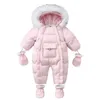 AYNIGIELL Winter born Thickening Jumpsuit Built-in Wool Hooded Down Romper Baby Boys and Girls Warm Snowproof Overalls 240409