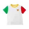 男の子服ミキキッズガールプレーンカラーシンプルな漫画hbベアヘッド半袖ストライプTシャツ240410