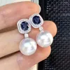 Dangle Ohrringe Huitan Wunderschöne blaue kubische Zirkonia -Nachahmung Perlen Frauen für Verlobungs Hochzeit Party Temperament Eleganter Ohrschmuck