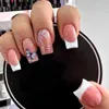 False Nails 24pcsシンプルな勾配偽り爪ラインストーン付きフランスのキラキラバレエウェアラブル偽のネイルフルカバープレス爪のヒントART Y240419