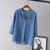 Women's Blouses Summer Three Quarter Sleeve Denim Shirt Oversize 4xl V-Neck Casual Thin Short Blusas Korean Fashion Jean Tops