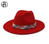 FS 2020 Wool Jazz Fedora Cappelli casual uomini donne con larghezza a nastro in tetto gust trilby berretto da trileo giallo rosa giallo panama hat6582638