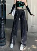 Jeans pour femmes Gradient noir pour femmes 2024 Early Fall Street High Street Harajuku Style Niche Lace-Up Wide-Leg Straight Leg Pants femme
