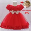 Girl Dresses 2pcs Born Tulle Baby Dress For Girls Toddler Bow Christmas Carnival Gown Short Sleeves Fashion Infant Clothes Holiday Costume