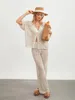 Pantalons au crochet Femmes Set Casual Hollow Out V-Coup Shirt et les tenues de jambe larges Summer 2 pièces Lounge