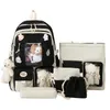 Sacs d'école 5pcs / set kawaii femmes sac à dos coréen mignon sac à dos mignon fille fille grande capacité carbag schoad swech