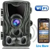 Câmeras App Bluetooth Control Hunting Cameras Show ao vivo Câmera de trilha WiFi 24MP 1296p Wifi801b Visão noturna VISTA VIIDA VIIDO SIVERNA