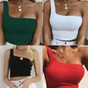 Vrouwen dame vrouwelijk één schoudergewas tops mouwloze t -shirt tank zomer strand vest kale middenrif modekleding 240419