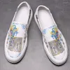 Casual Shoes Chinese Graffiti Men's White Foot Leather Loafers Board Fashion Penny Low Top Single