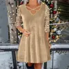 Casual Dresses Sexig Cross Strap V Neck Dress for Women Mid-Leng Sequin Långärmad Velevet Elegance Evening Party Lossa en linje Vestidos