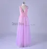 2018 Fairy Pink Aline Evening Jurken met diepe Vneck Illusion Pearls pailletten kralen op maat gemaakt echte afbeeldingen sexy feest formeel P4400164