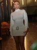 Casual Dresses Apprabant Mini White Vestido Turtleneck Long Sleeve Fashion Simple Office Lady Style Folds Sequinced Tight Fit Wrapped Hip