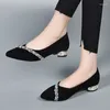 Dress Shoes Women's Summer Footwear Diamond For Woman Rhinestone Office Lage hak elegant met kristallen zwart stijlvol op