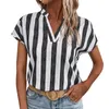 Kvinnors blusar Summer Fashion Tops Short Sleeved V Neck Vertical Stripes tryckt skjorta Formella skjortor för kvinnor