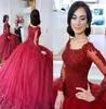 2022 Bourgogne Puffy Ball Robe Quinceanera Robes Scoop Neck Long Lace Dentelle Applique Perged 16 Fête Pageant Prom Evening1821674