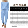 Women's Two Piece Pants 2024 Spring Summer Women Cotton Linen Outfits Female 2pcs Clothing Sets Long Sleeve Blouse And Loose Wide Leg