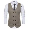 Men's Vests Tweed Men Vest For Formal Slim Fit Waistcoat Woolen Fashion Casual Male Stage Clothes Prom