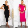 Abiti casual 2024 Sexy BodyCon Party for Women Diagonal Collar One Spalla Bowknot Slim Dress Elegant Prom Club Vestido femminino