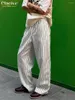 Calça feminina de moda clacive listra solta estampa 2024 elegante cintura alta clássica casual clássica completa calça feminina