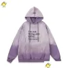 Mens Hoodies Sweatshirts Högkvalitet Vetement Oversize Woman Washed Purple Black Damaged VTM Slogan Embrodery Drop Delivery Apparel DHIK3