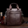 Briefcases Vintage Men's PU Leather Briefcase Business Vertical Handbag Luxury Male Shoulder Messenger Bag Office File Bag