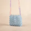 Omuz çantaları mini ruj cüzdan akrilik kristal el yapımı boncuklu küçük kare çanta moda fantezi renkli dokuma crossbody