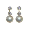 Pendientes colgantes origen de verano Barroque Reducir Pearl For Women Drinestone Circón Flor Largo Drop Joya de boda Joyería