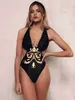 Swimons de maillot de bain de luxe Femme Bikini à imprimé floral Gold Chain Fashion Beach Swimsuit One Piece Swim Swear Yacht Party Sandy Beach Lady Swensuit Wholesale