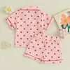 Clothing Sets Summer Toddler Kids Baby Girls Clothes Cotton Linen Heart Print Pocket Short Sleeve Button Shirts Shorts Beach Outfits